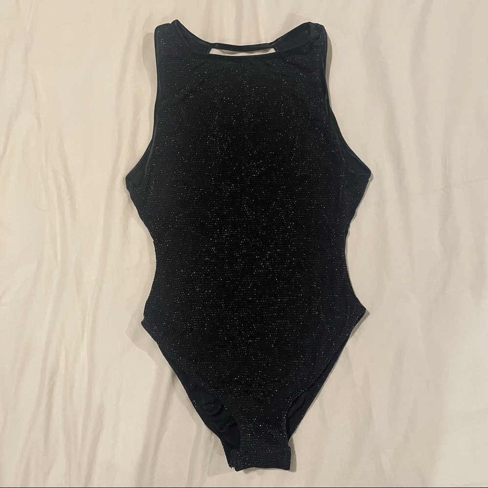 Silence + Noise Black/Metallic Bodysuit, Size XS